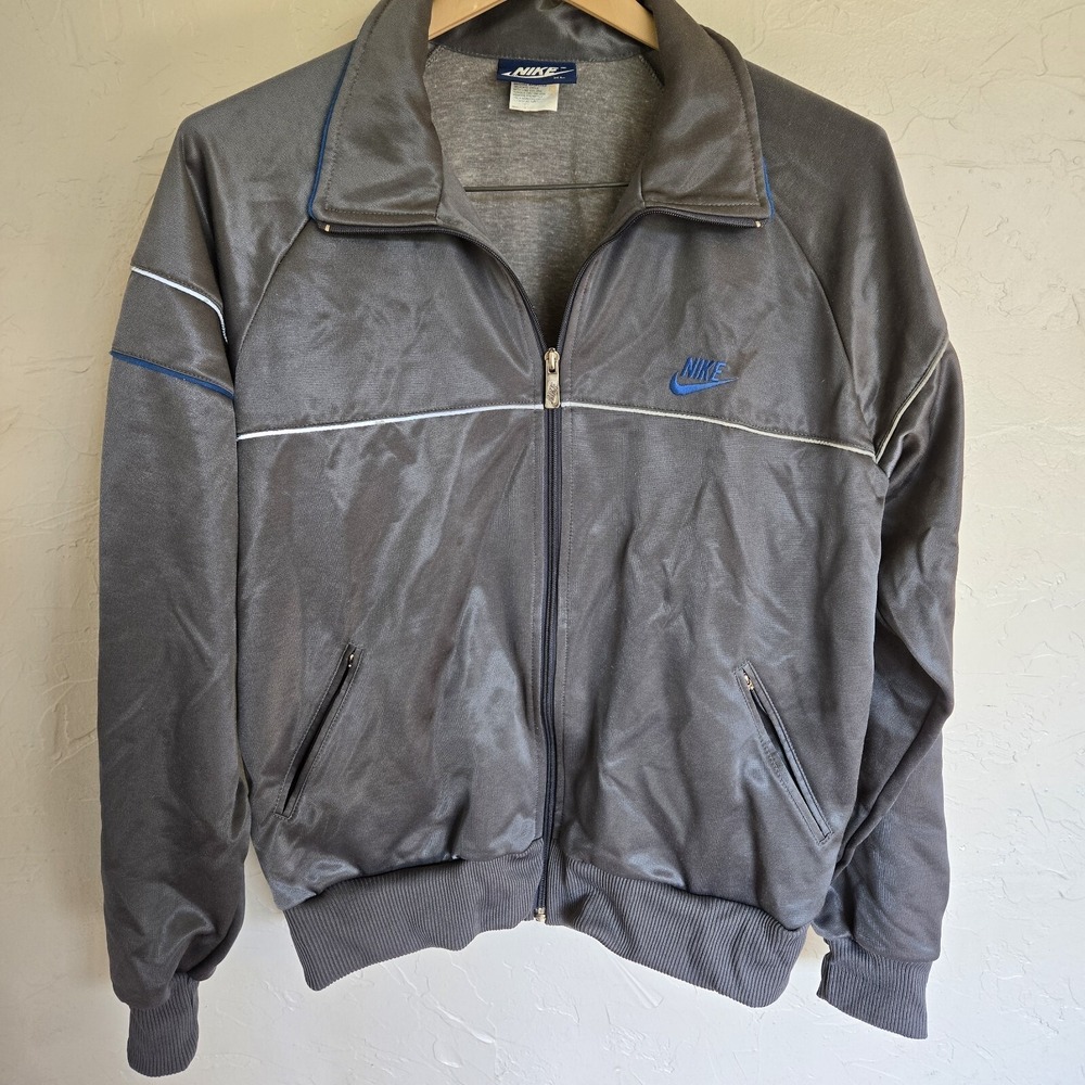 Vintage Nike Track Jacket Embroidered Logo Full Zip Jacket Men's XL Gray Blue